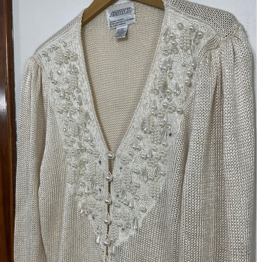 VTG 90s Sideeffects Faux Pearl & Diamond Cardigan Button Size Medium Romantic - Picture 6 of 10